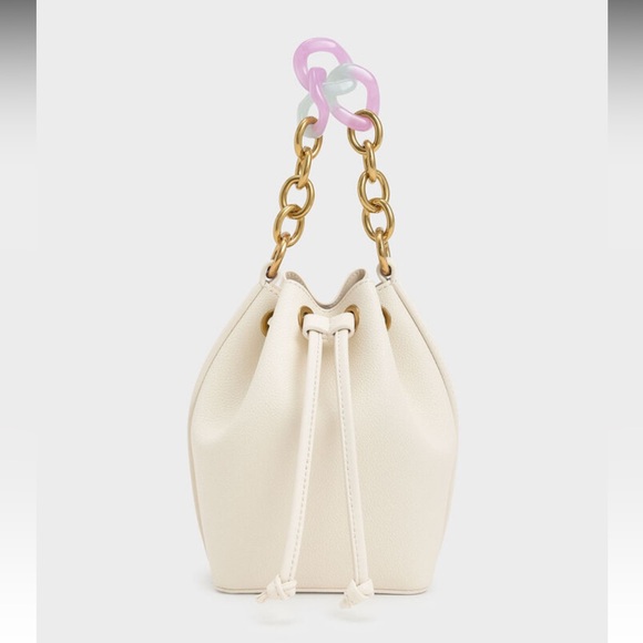 Charles & Keith Cream Chain Handle Drawstring Bucket Bag - Picture 1 of 7